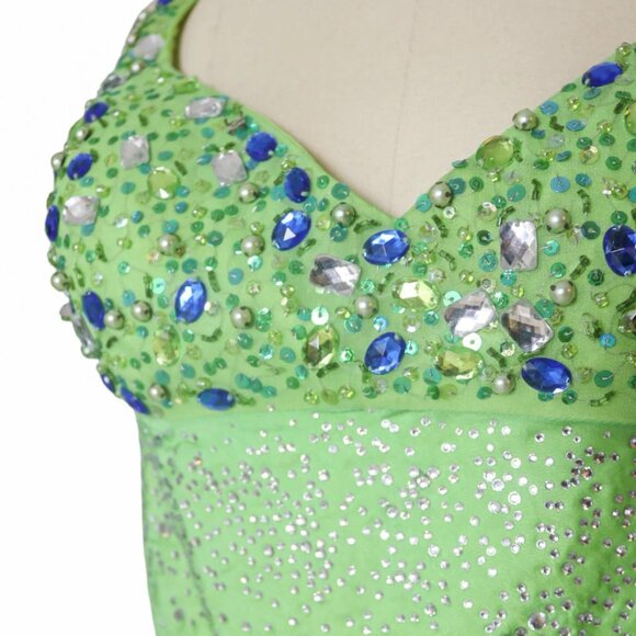 vtg Georgette Silk US 8 M Gemstone Beaded Cross Back Prom Gown Cocktail Dress - Picture 4 of 6